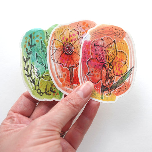 Sticker set - 3x Floral designs (Vinyl)