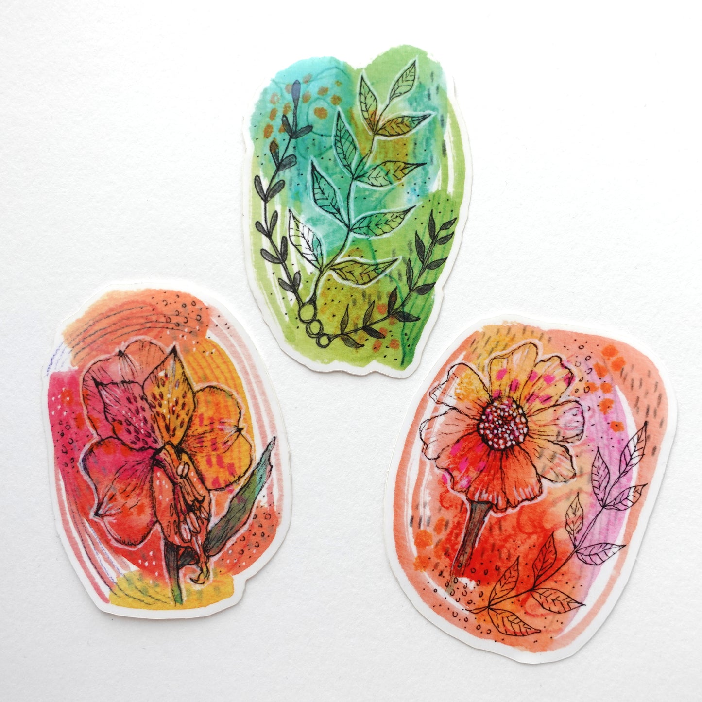 Sticker set - 3x Floral designs (Vinyl)