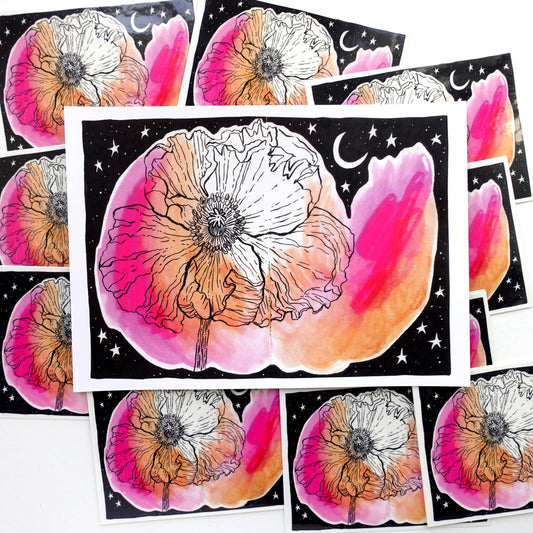 Mini Print (5x7) - Pink Midnight Poppy