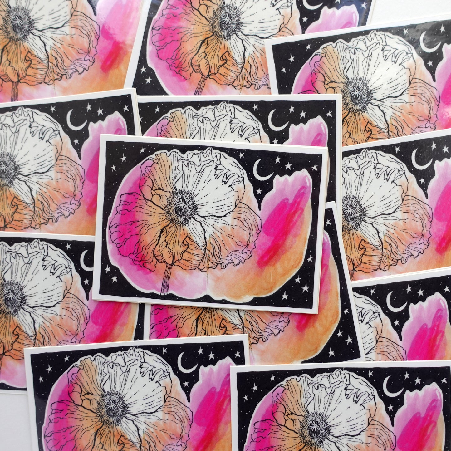 Sticker & Print (5x7) Pack - Pink Midnight Poppy