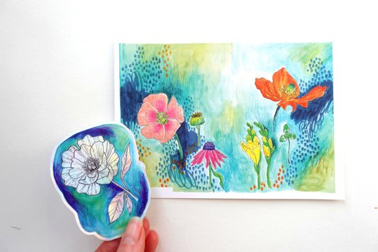 Sticker & Print (5x7) Pack - Happy Florals set